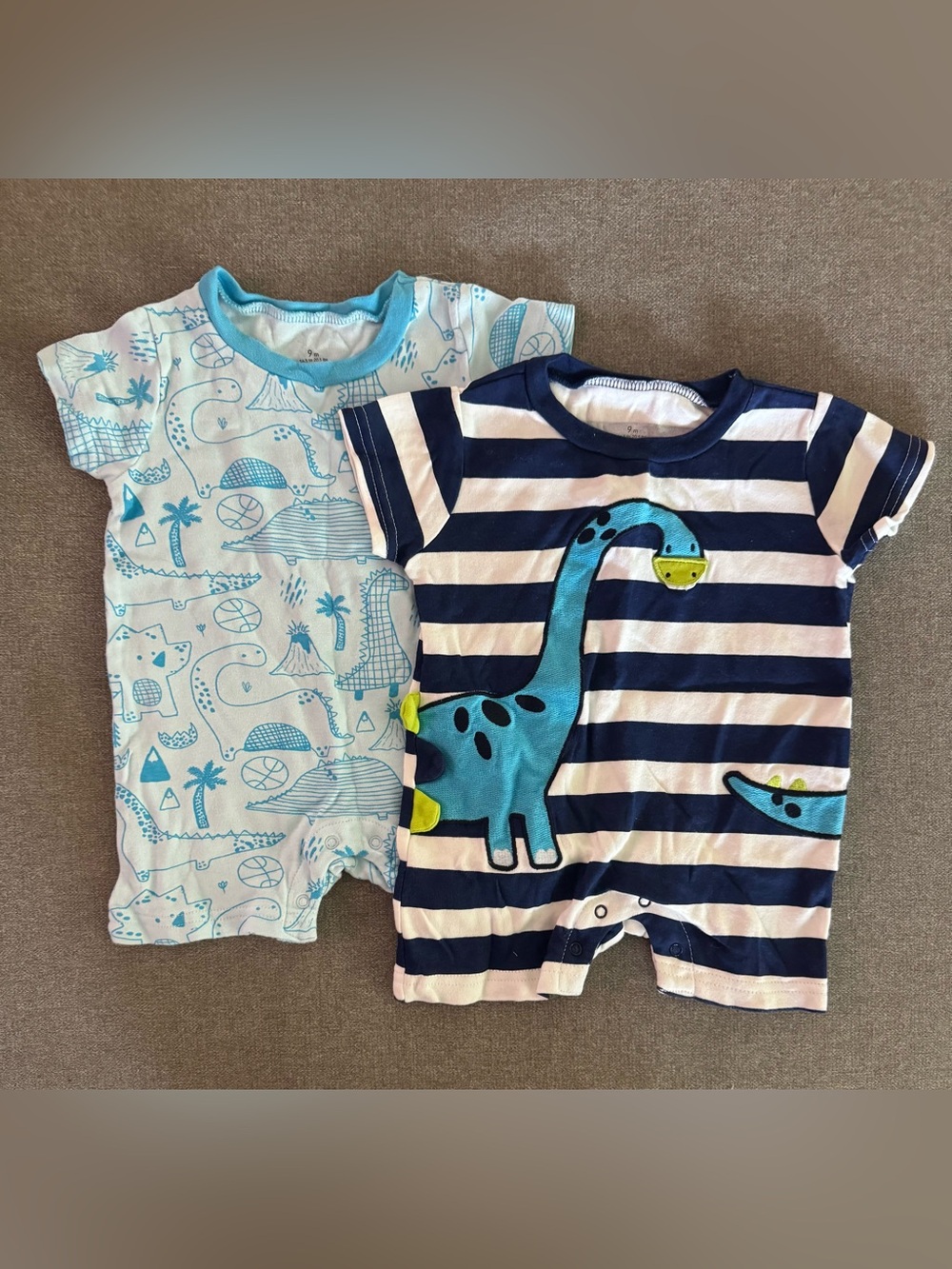 Mini B 9 Month Blue Dinosaur Stripe Romper
